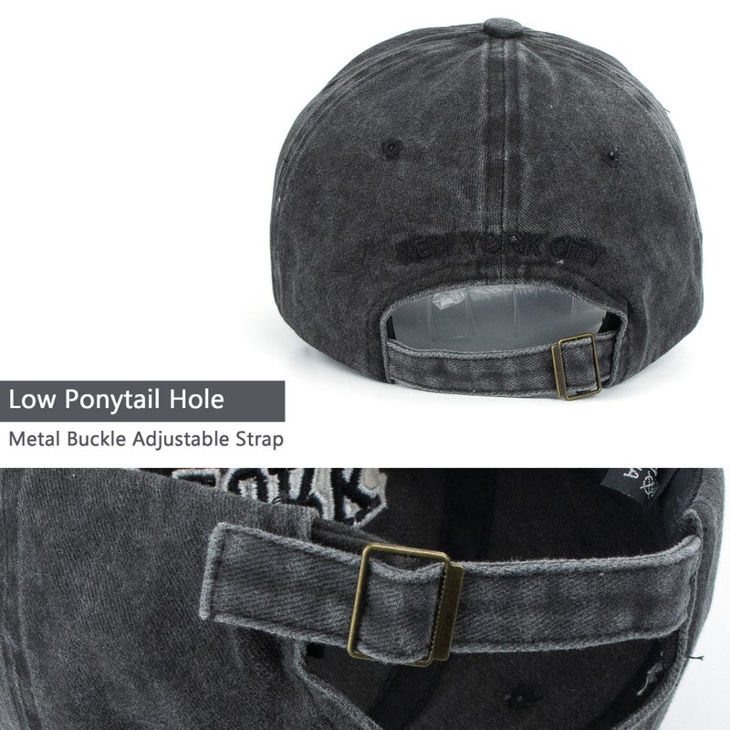 Eohak Baseball Hat New-York Distressed-Adjustable-Strapback - Washed Twill Dad Hat Unisex Black - Image 4